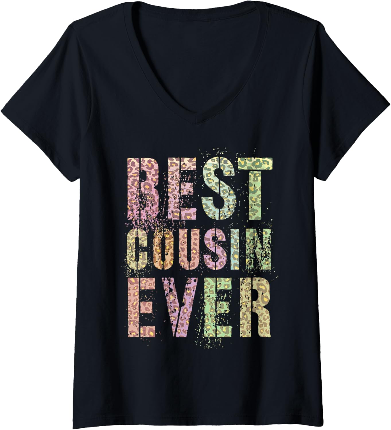 Womens BEST COUSIN EVER Leopard Print Funny Grammy Grandpa V Neck Apparel High Search Demand Everyday Wear