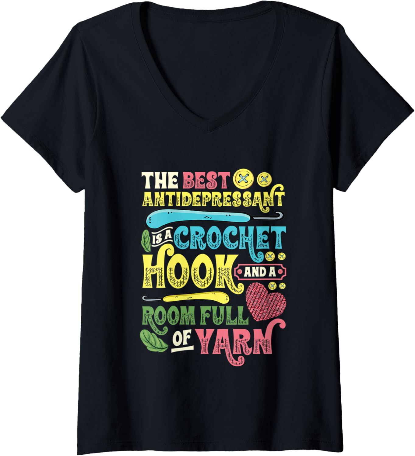 Womens Crochet Hook And Room Full Of Yarn Crochet V-Neck Yarn Supply | Top Rated | High CTR Title