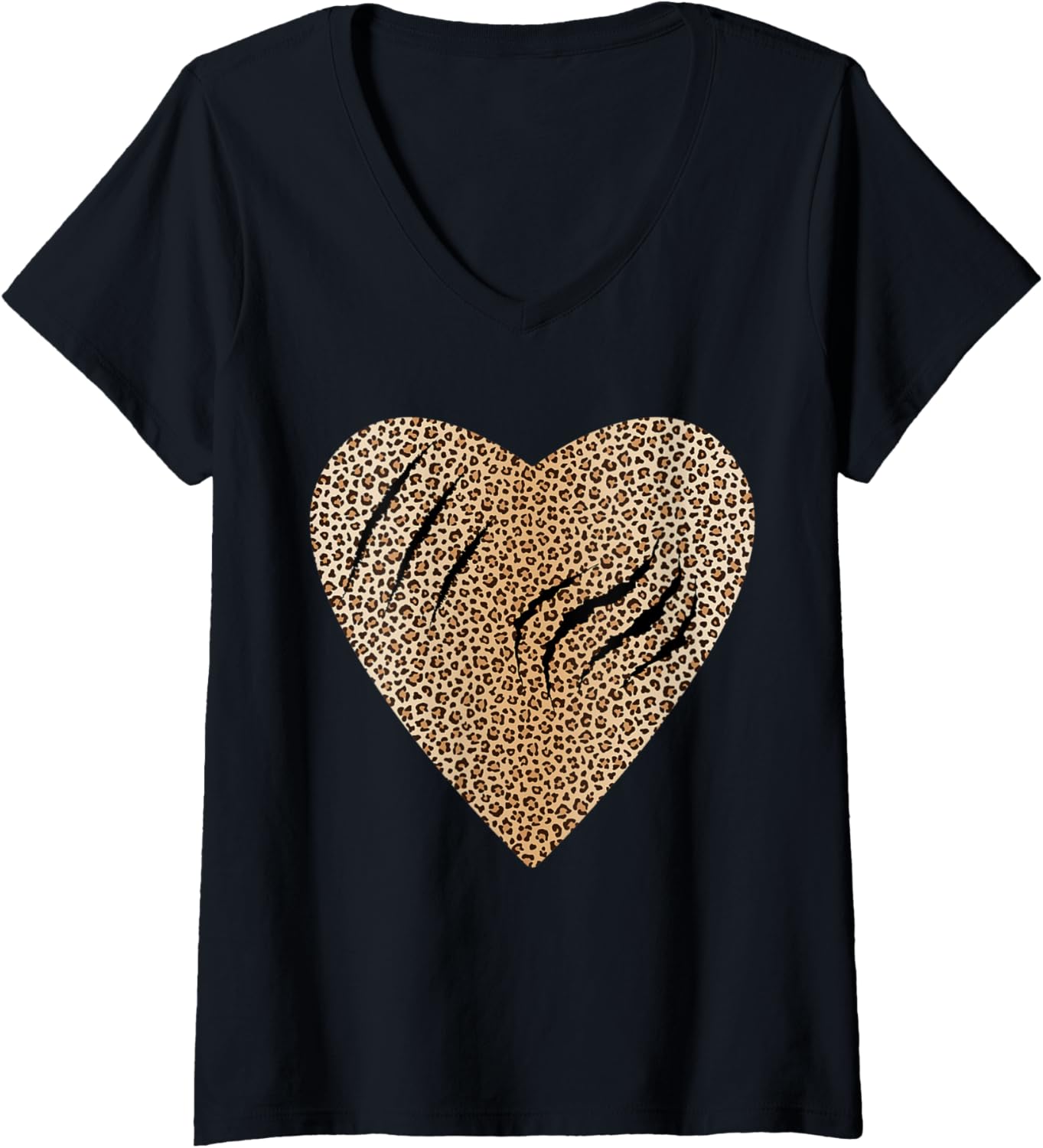 Womens Heart Cheetah Leopard Tiger Print Claws Scratching V Neck Apparel High Search Demand Everyday Wear