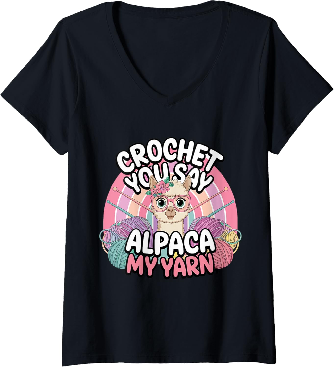 Womens Crochet Alpaca My Yarn Funny Llama V-Neck Yarn Supply | Trending 2025 | Customer Favorite