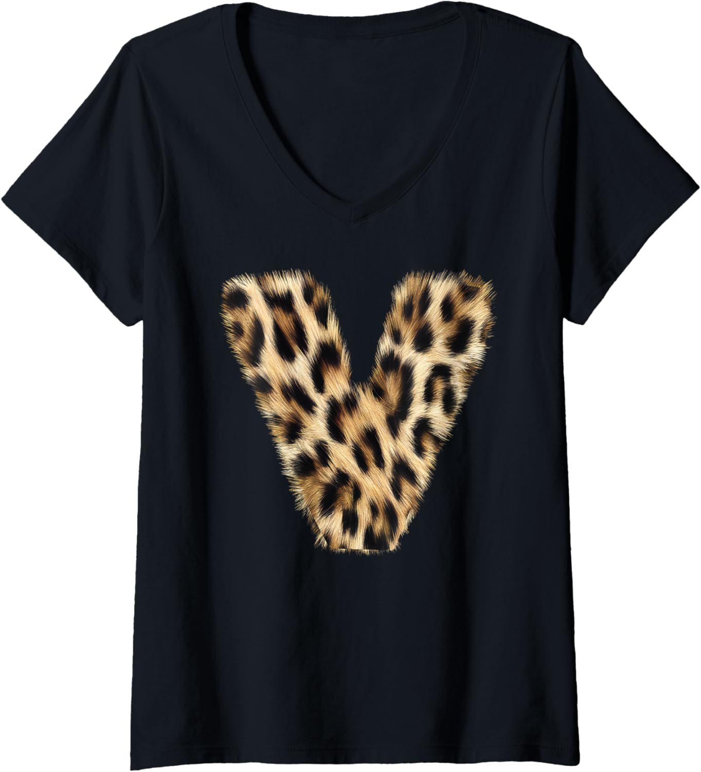 Womens Letter V Cheetah Leopard Initial Print Name Zebra Matching V Neck Apparel Streetwear Style Everyday Wear