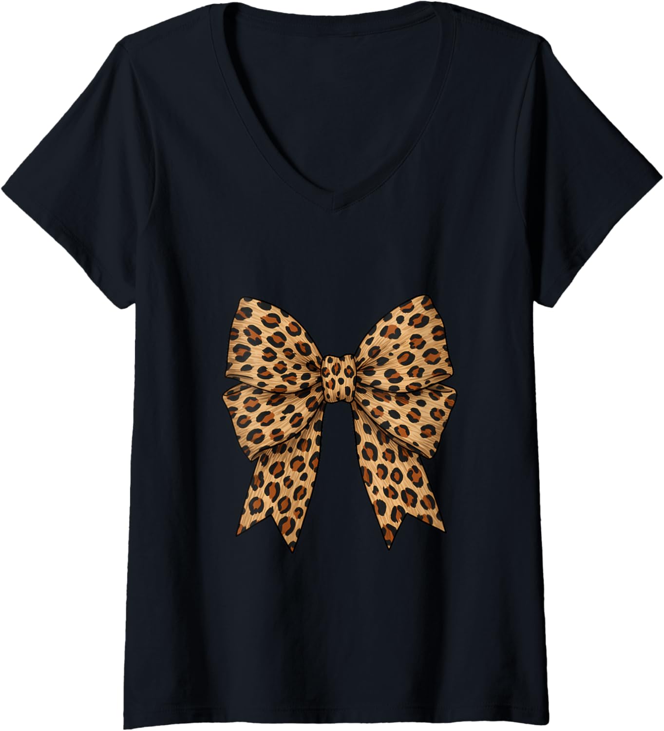 Womens Watercolor Bow Aesthetic Cheetah Leopard Print Bow V Neck Apparel High Search Demand Hot Right Now