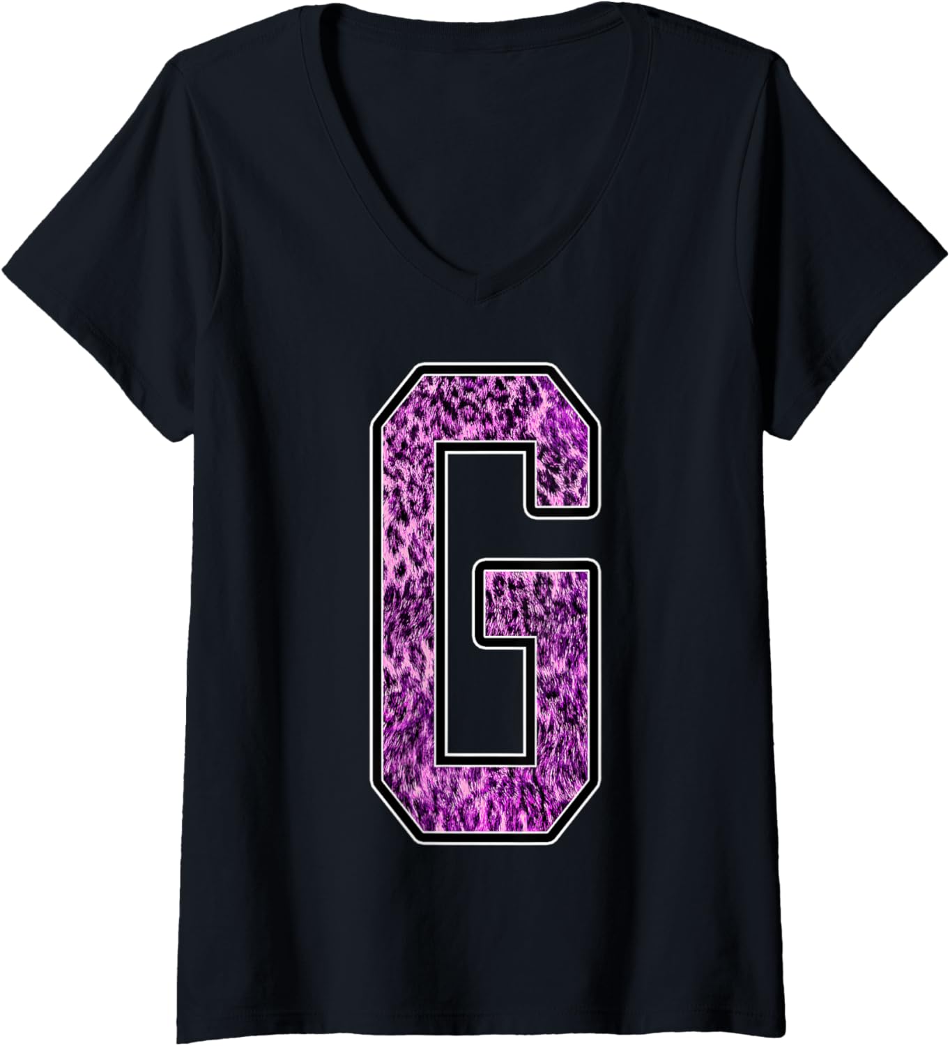 Womens Leopard Cheetah Print Capital Letter G Monogram Initial Pink V Neck Apparel Trending US US Top Pick