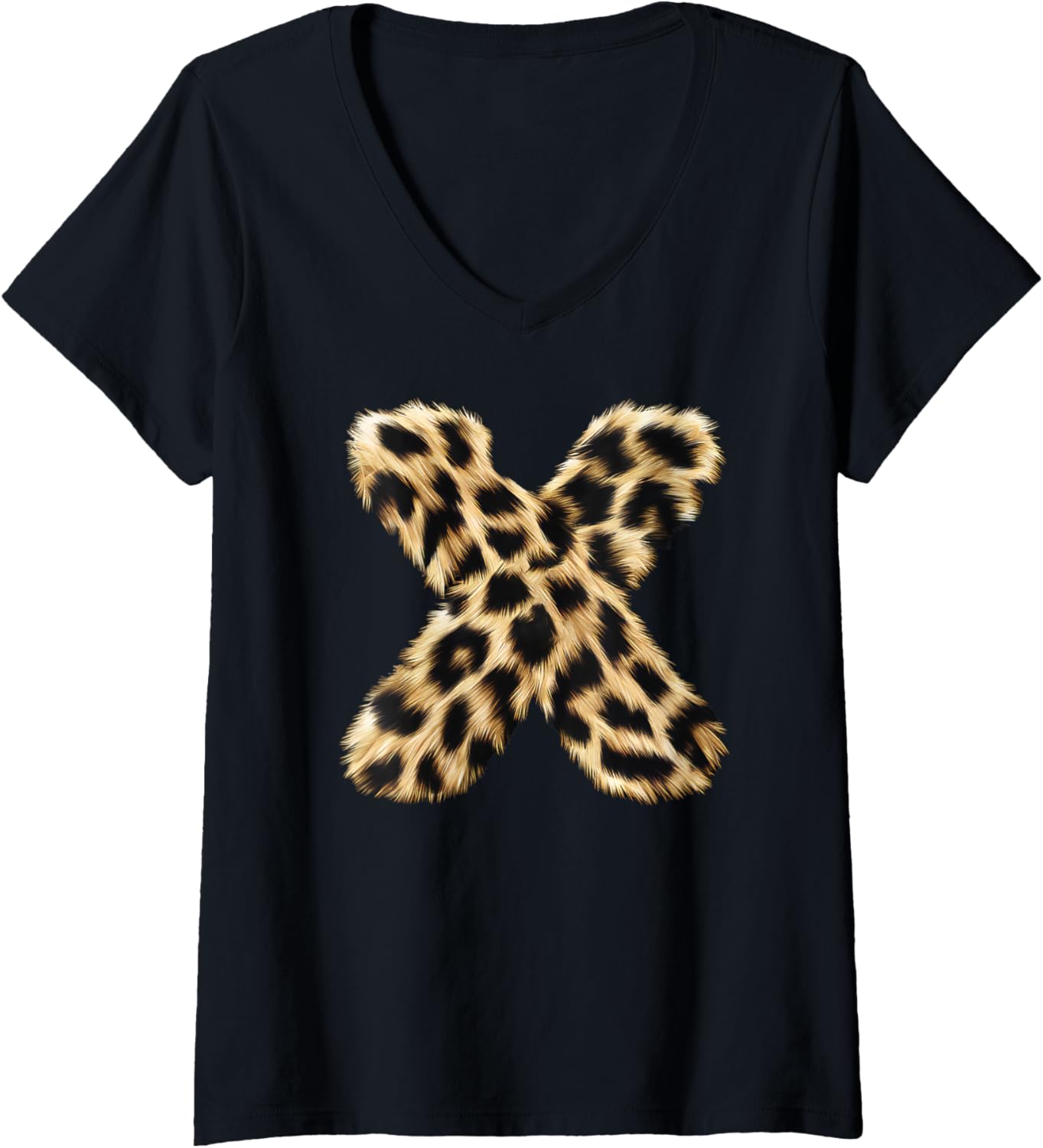 Womens Letter X Cheetah Leopard Initial Print Name Zebra Matching V Neck Apparel Comfort Fit Everyday Wear