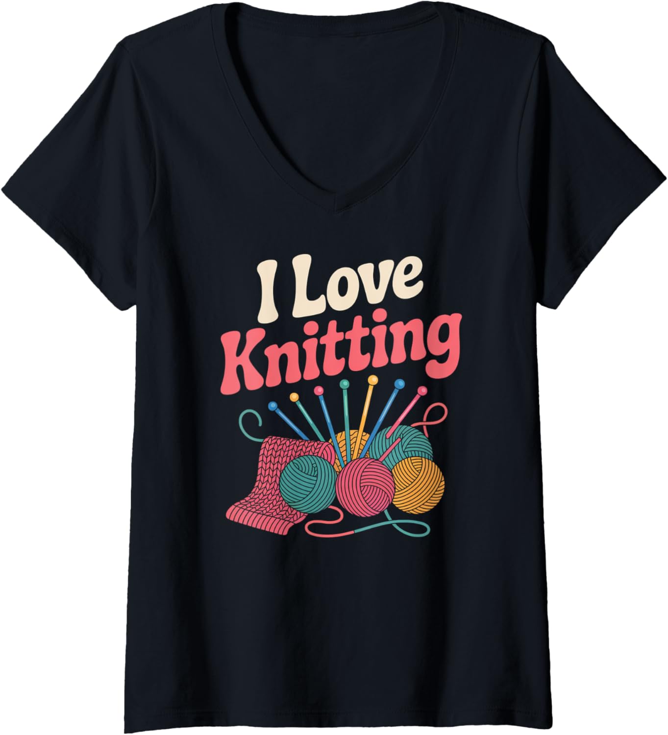 Womens I Love Knitting Yarn Needles Passion V-Neck Yarn Supply | Viral US Pick | Perfect for Crafters