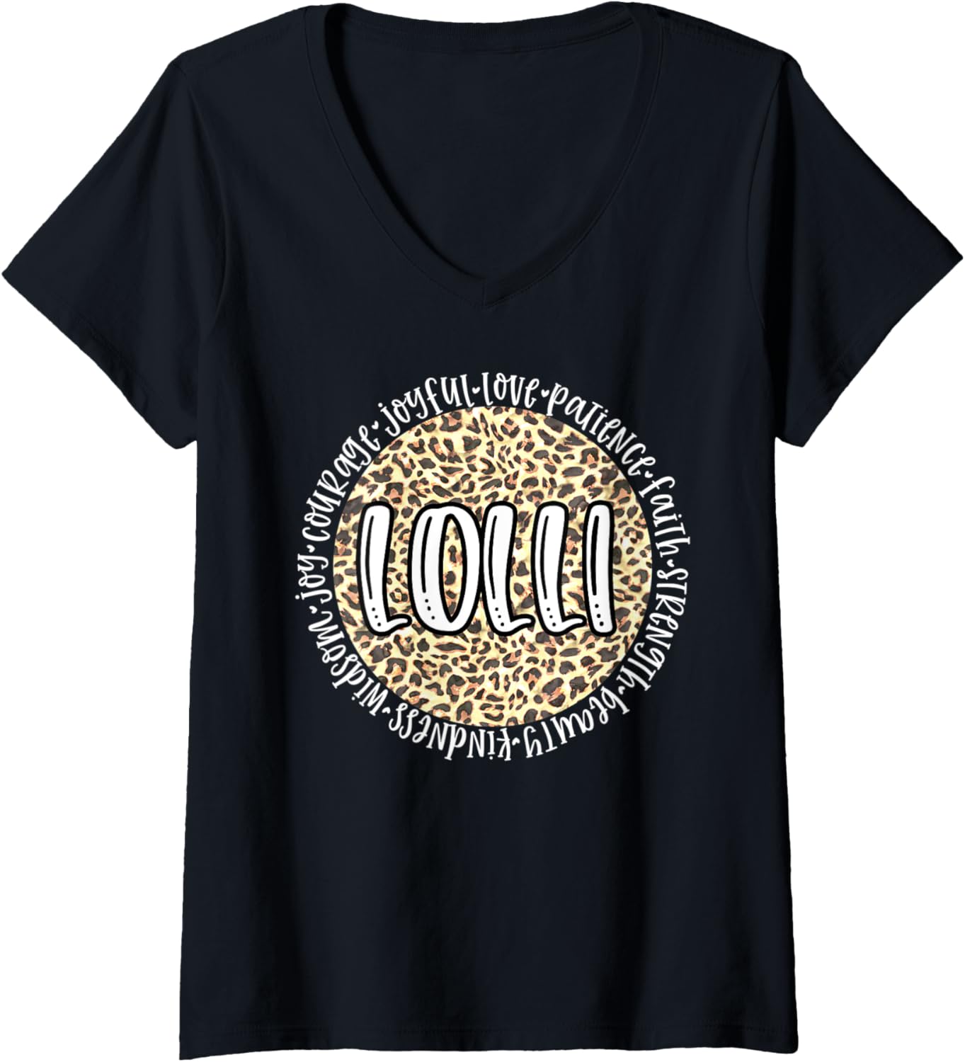 Womens LOLLI Cheetah Leopard Print Circle Love Patience Black V Neck Apparel Viral TikTok Find US Top Pick