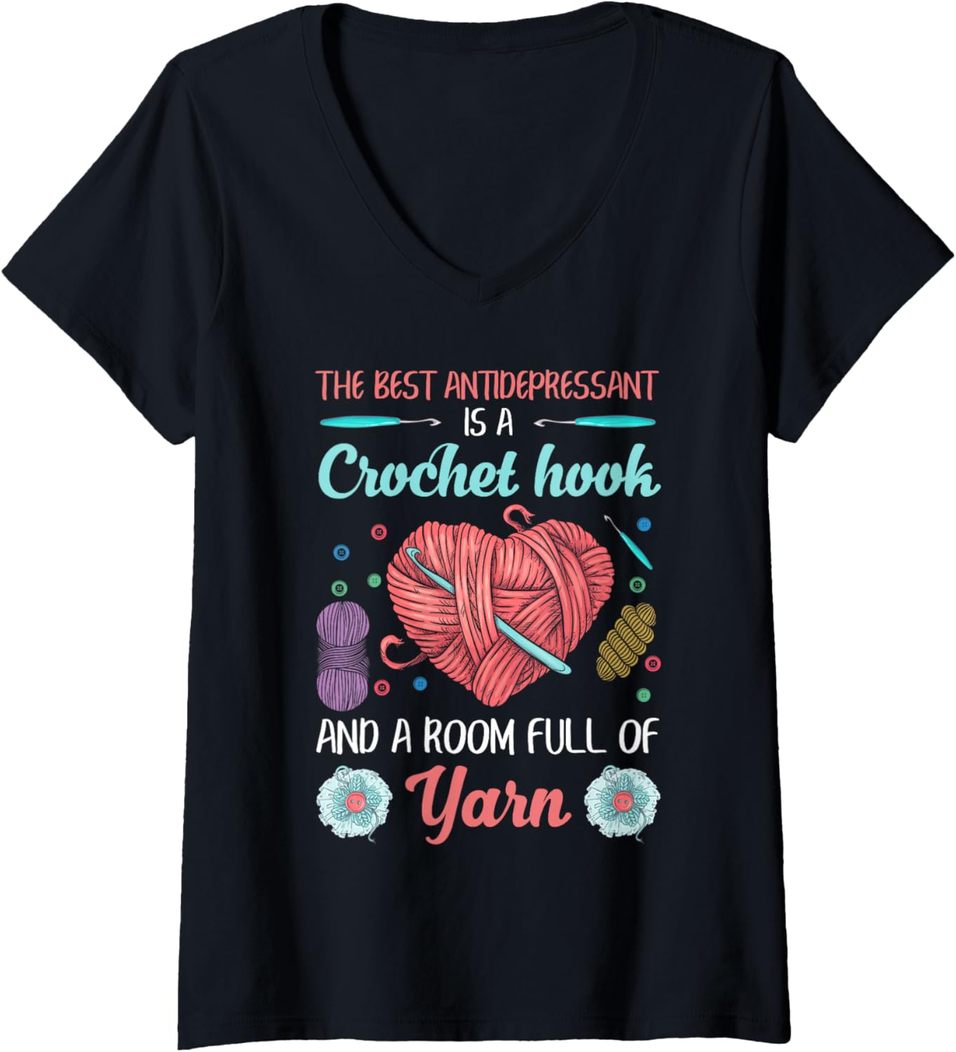 Womens Funny Crocheting Crochet Hook and Yarn Lovers V-Neck Yarn Supply | Top Rated | Perfect for Crafters