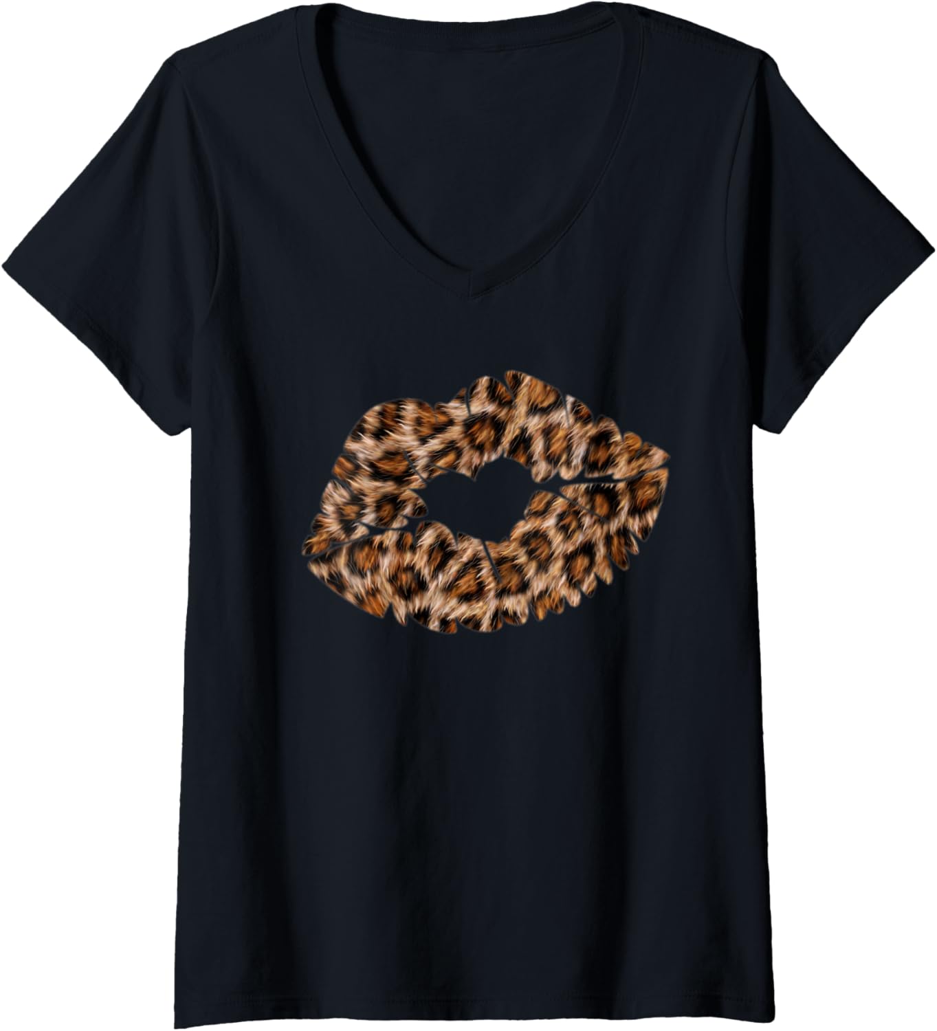 Womens Cool Lips Kiss Me Leopard Cheetah Print Heart Men Women V Neck Apparel High Search Demand Gift Ready