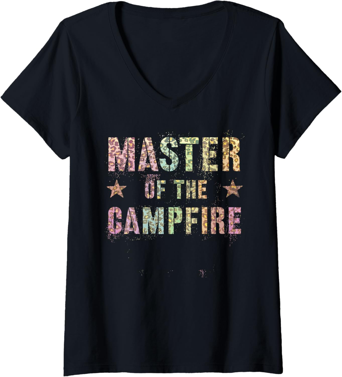 Womens MASTER OF THE CAMPFIRE Leopard Print Hiking Camping Life V Neck Apparel High Search Demand Best Seller Look