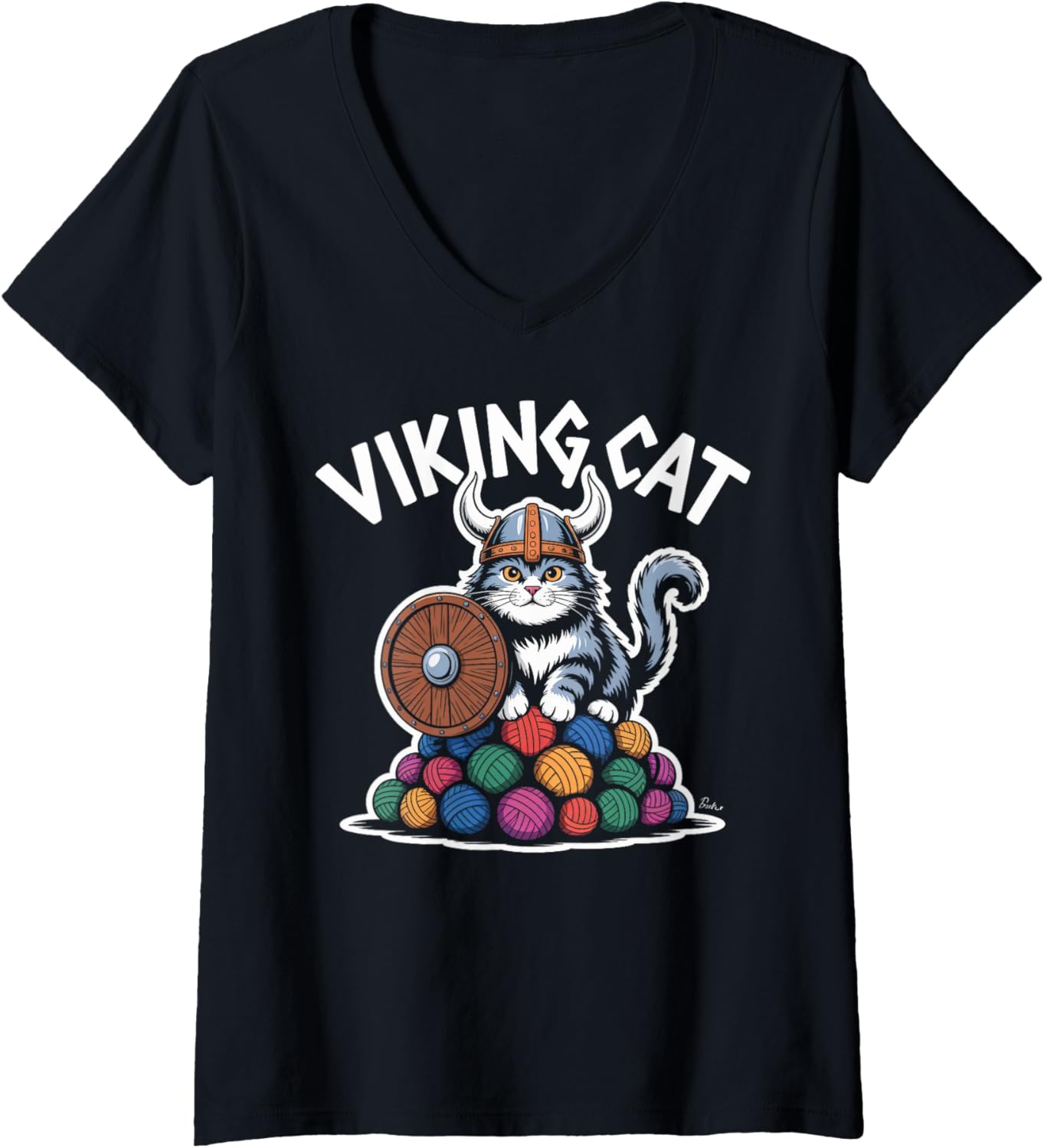 Womens Viking Cat Shield Helmet Yarn Ball Warrior V-Neck Yarn Supply | Viral US Pick | Customer Favorite
