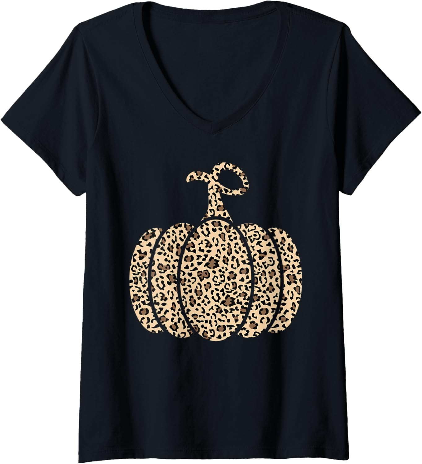 Womens Leopard or Cheetah Print Pumpkin Halloween Thanksgiving Fall V Neck Apparel Premium Print Best Seller Look
