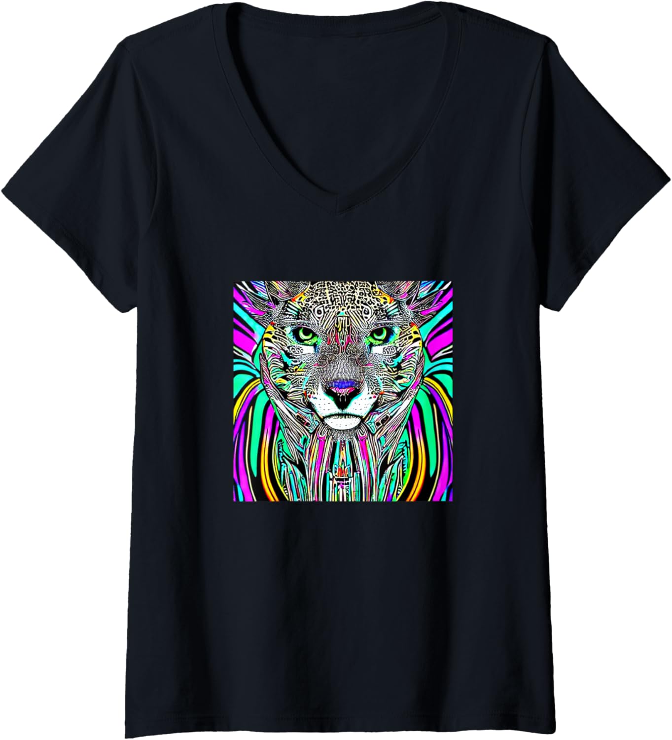 Womens Cheetah Illustration Motif colorful artistic Cheetah Lover V Neck Apparel Premium Print Gift Ready