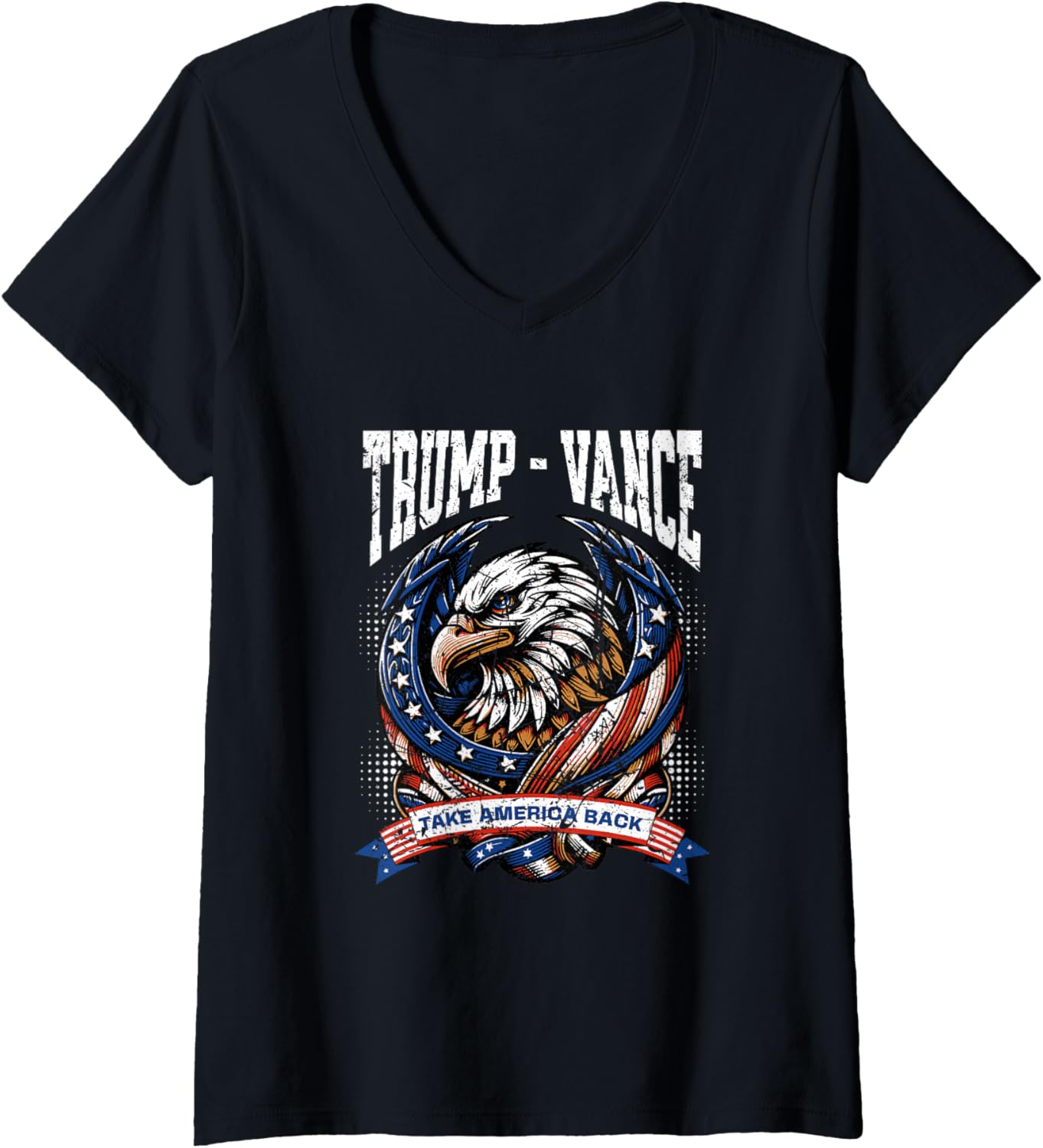 Womens Vintage Donald Trump JD Vance Take America Back Eagle V-Neck Apparel | Premium Quality