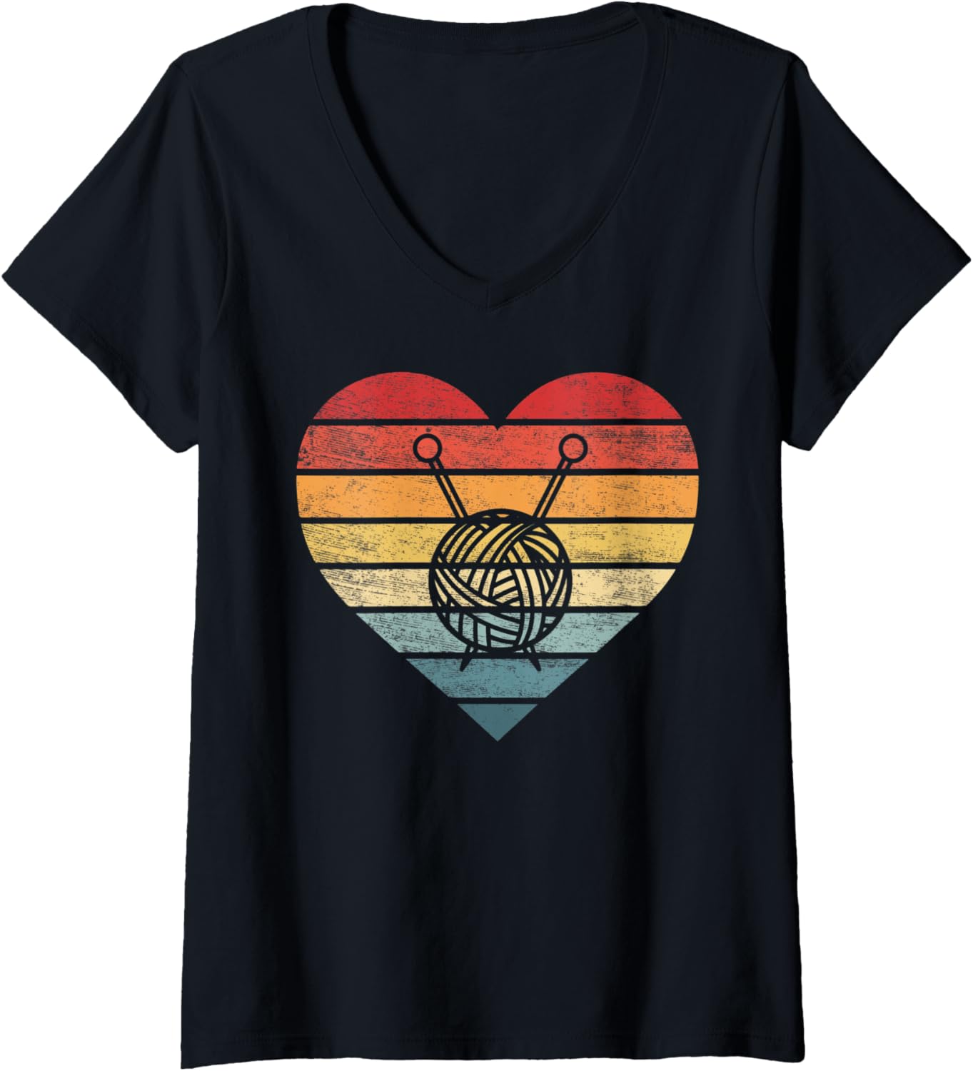 Womens Knitting Crochet Lover Gifts Retro Sunset Yarn Funny Knitter V-Neck Yarn Supply | Trending 2025 | Best Seller ...