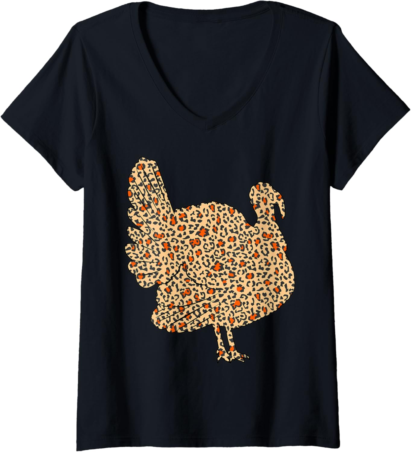 Womens Leopard or Cheetah Print Turkey Thanksgiving Design V Neck Apparel Viral TikTok Find Gift Ready