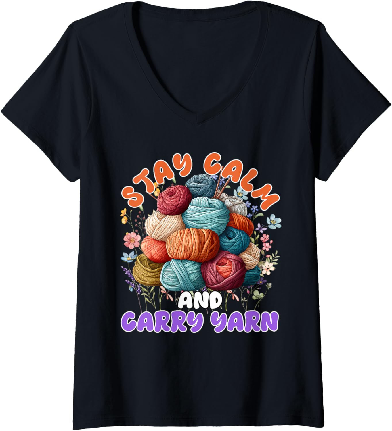 Womens Yarn Collection STAY CALM AND CARRY YARN Yarn collector V-Neck Yarn Supply | Top Rated | Best Seller Choice
