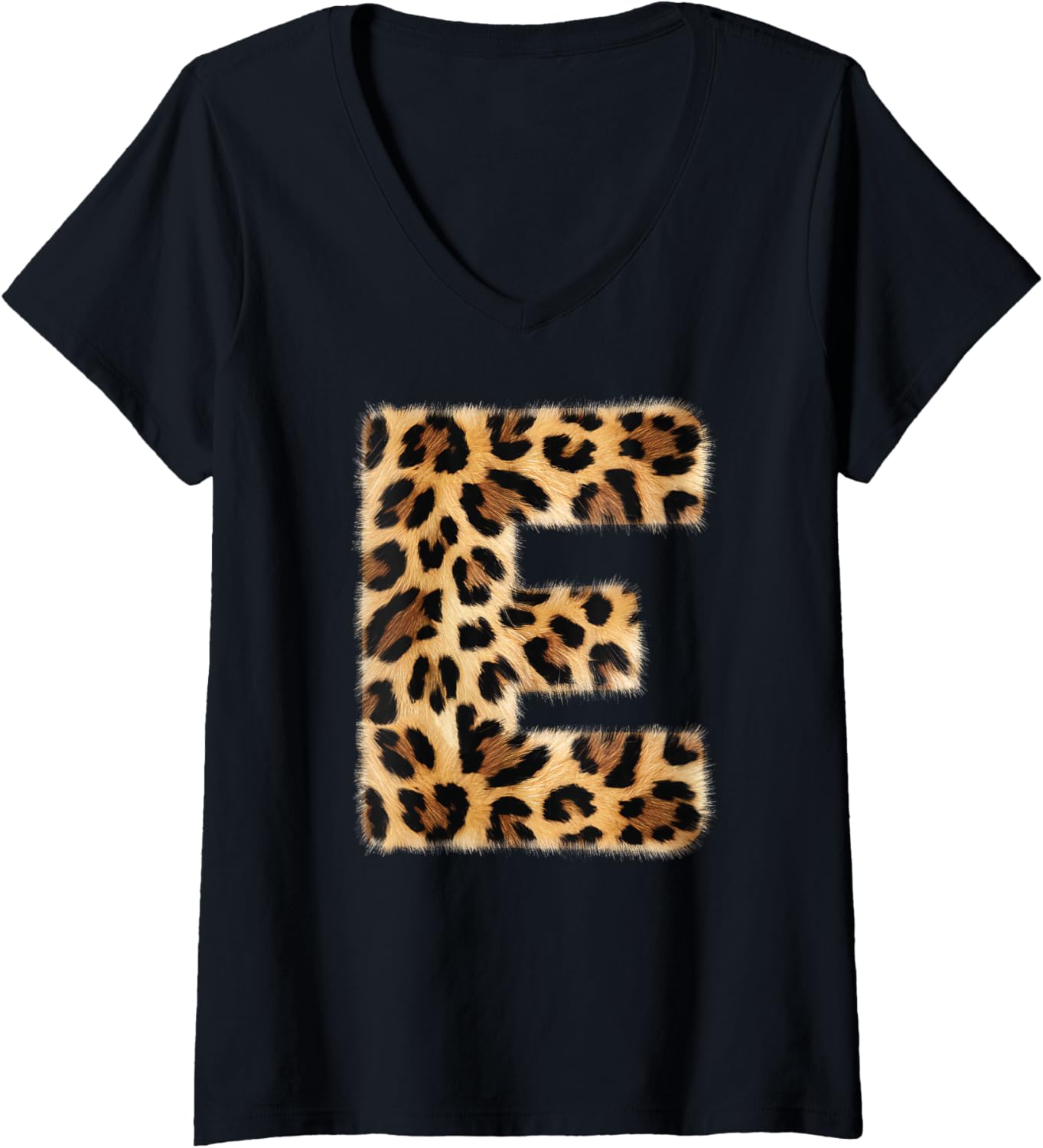 Womens Letter E Cheetah Leopard Initial Print Name Zebra Matching V Neck Apparel Premium Print Best Seller Look