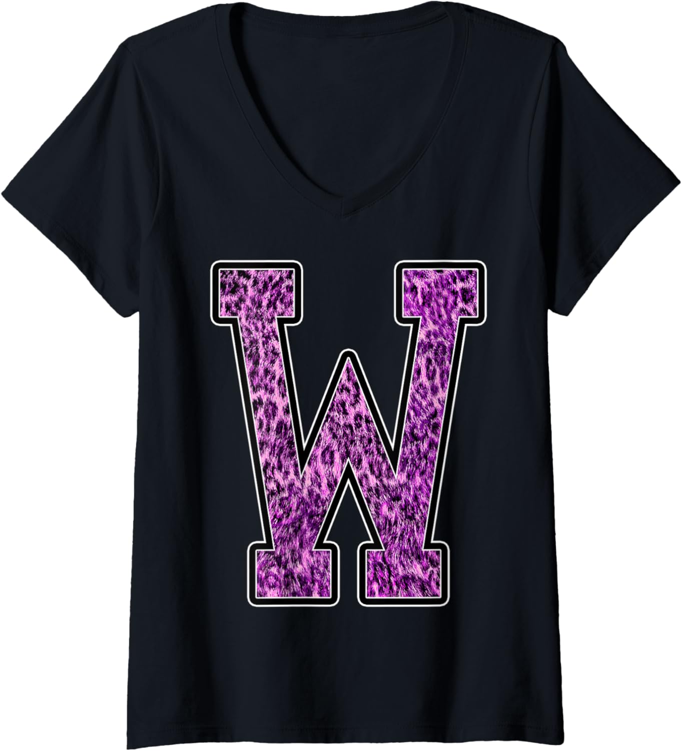 Womens Leopard Cheetah Print Capital Letter W Monogram Initial Pink V Neck Apparel High Search Demand US Top Pick