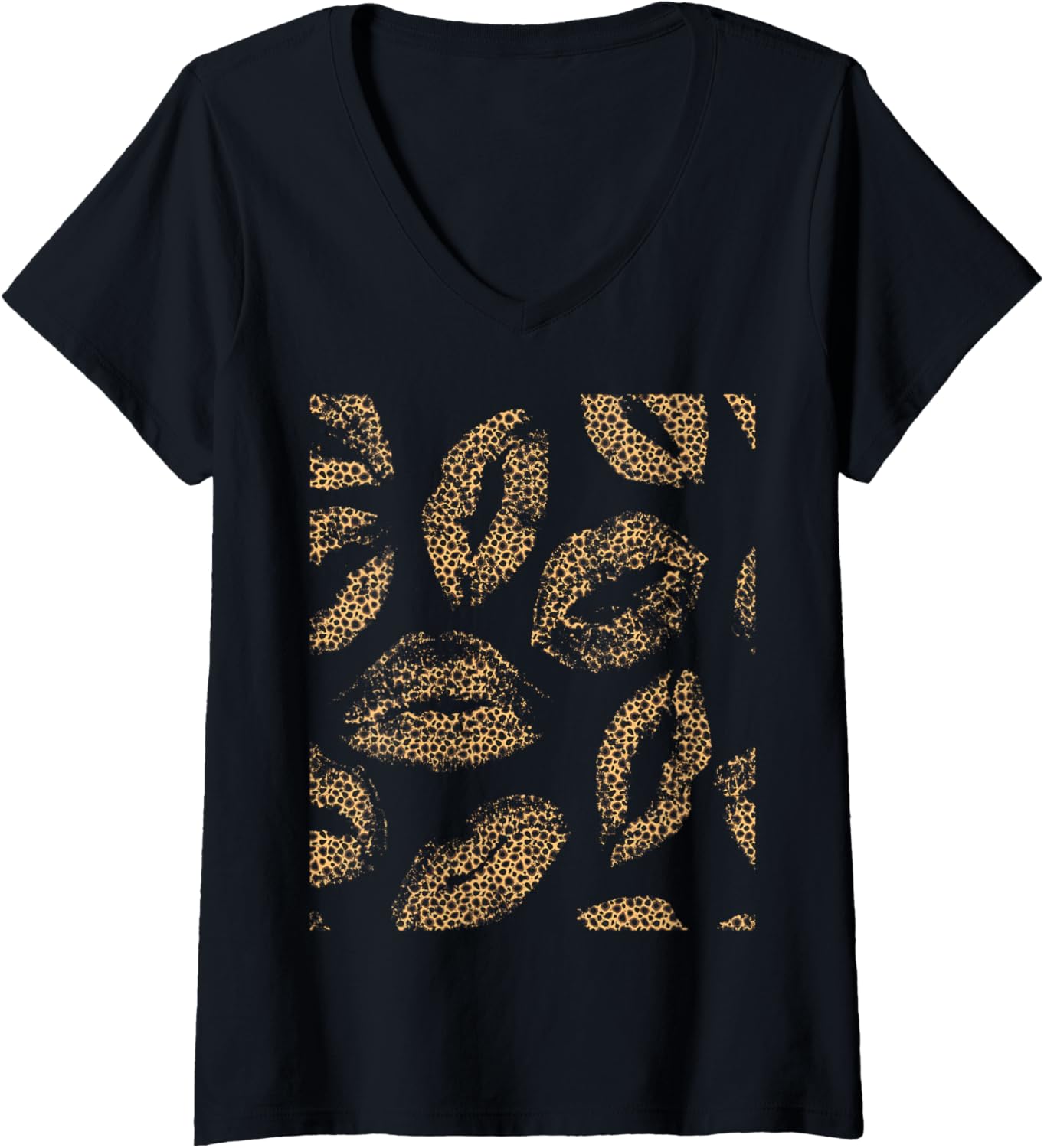 Womens Leopard Cheetah Print Lips Kisses Funny V Neck Apparel Trending US Gift Ready