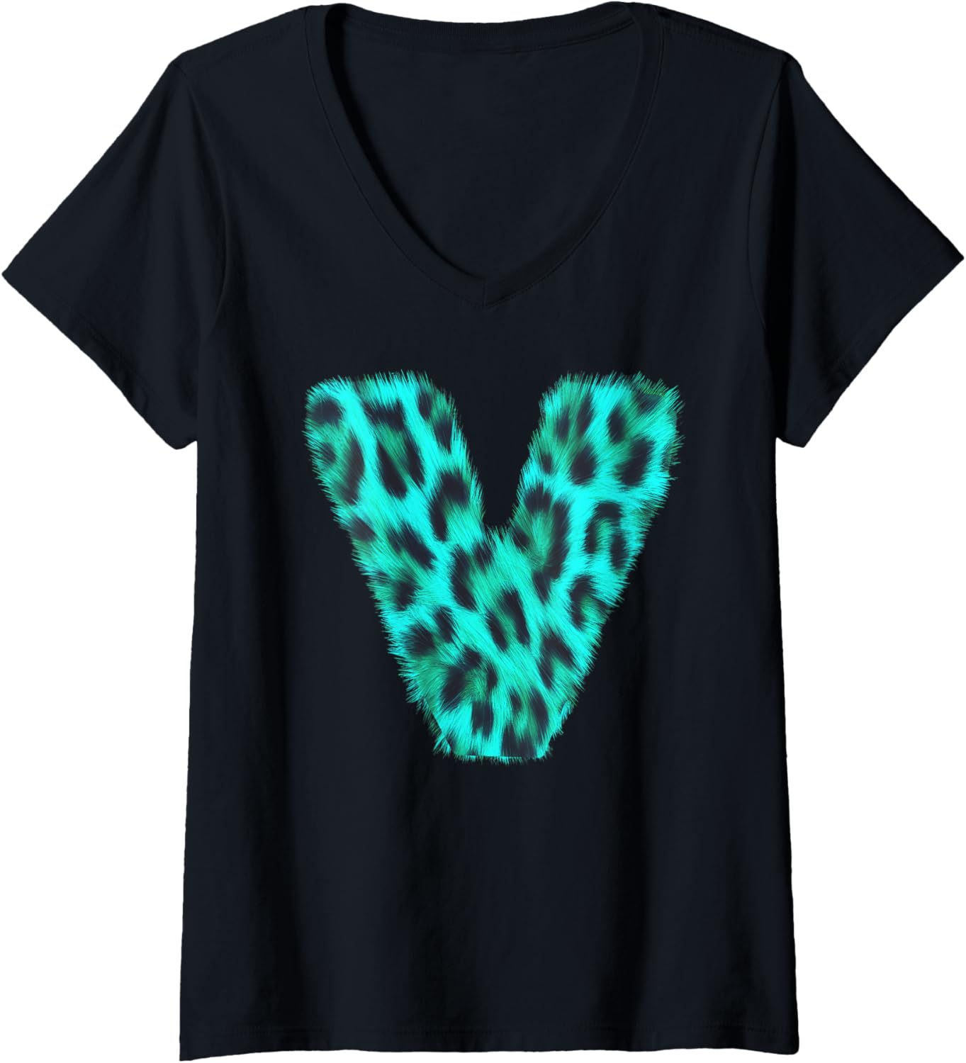 Womens Letter V Cheetah Leopard Print Blue Initial Zebra Matching V Neck Apparel Premium Print Best Seller Look