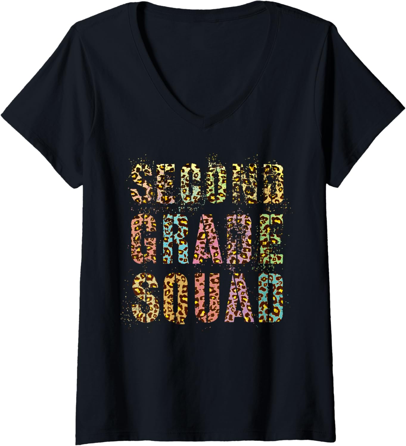 SECOND GRADE SQUAD Leopard Print Teacher Hello 2nd Gr Rocks V Neck Apparel Premium Print Everyday Wear