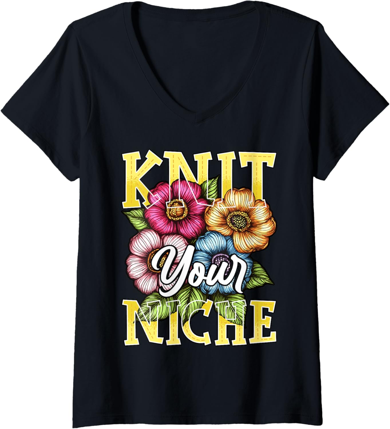 Womens Knit Your Niche Funny Knitter Knitting Lover Yarn Enthusiast V-Neck Yarn Supply | Viral US Pick | High CTR Title
