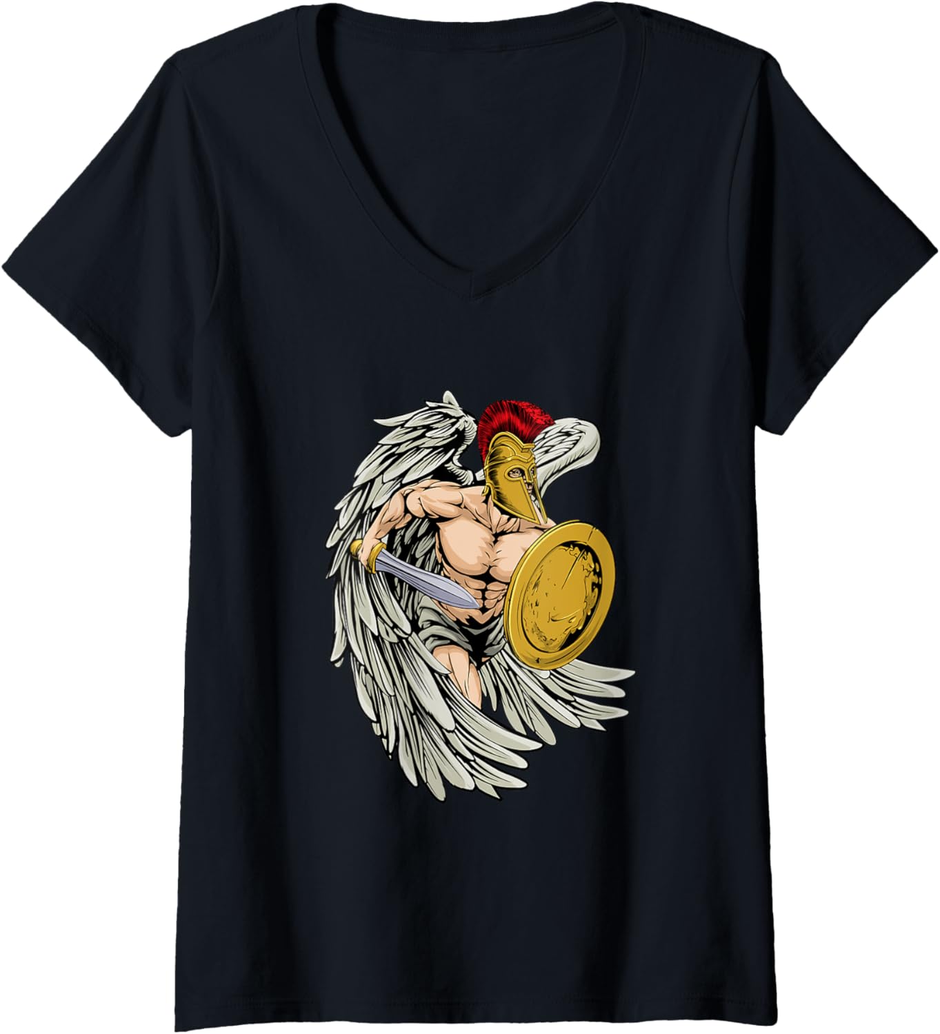 Womens Warrior Angel Saint Michael Spartan Character V-Neck Apparel | Everyday Casual Wear