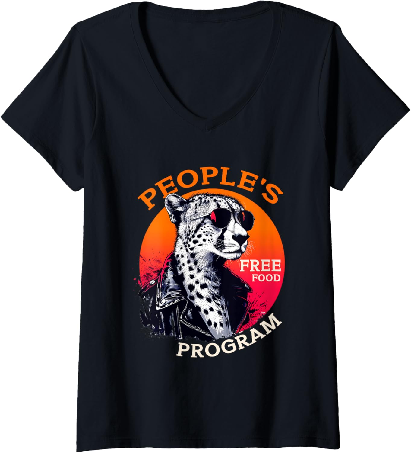 Womens Cheetah Free Food Supporter Artwork V Neck Apparel Streetwear Style Fan Favorite