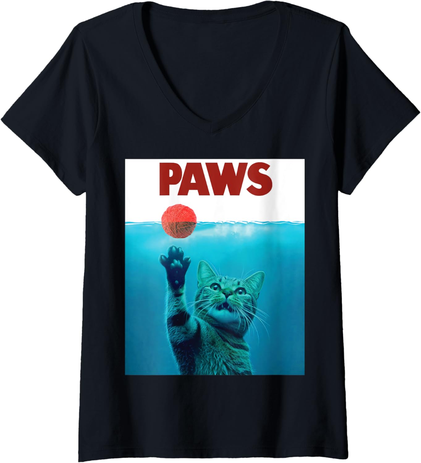 Womens PAWS Parody Cat Yarn Humorous Cat Chasing Yarn Ball Kitten V-Neck Yarn Supply | Premium Quality | High CTR Title