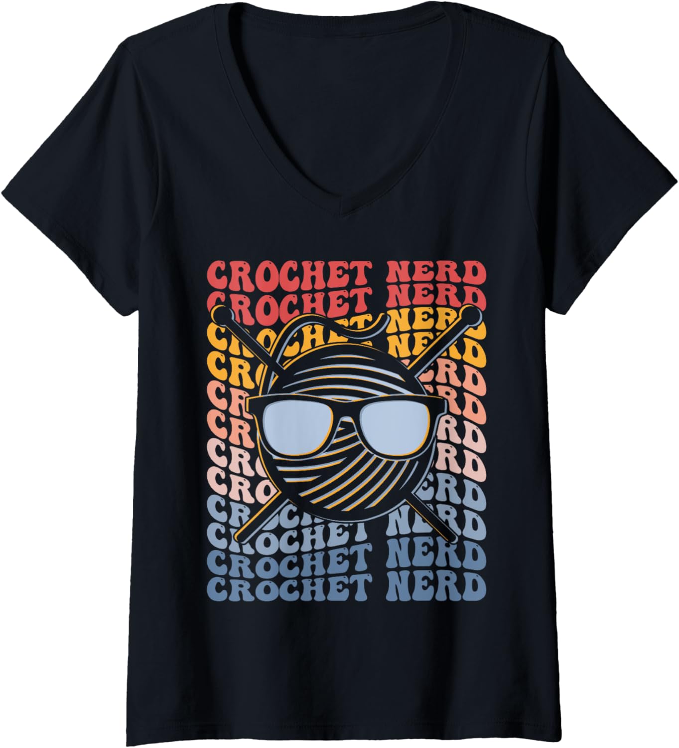 Crochet Nerd Groovy Crochet Knitting Yarn Lover Grandma Mom V-Neck Yarn Supply | Top Rated | Customer Favorite