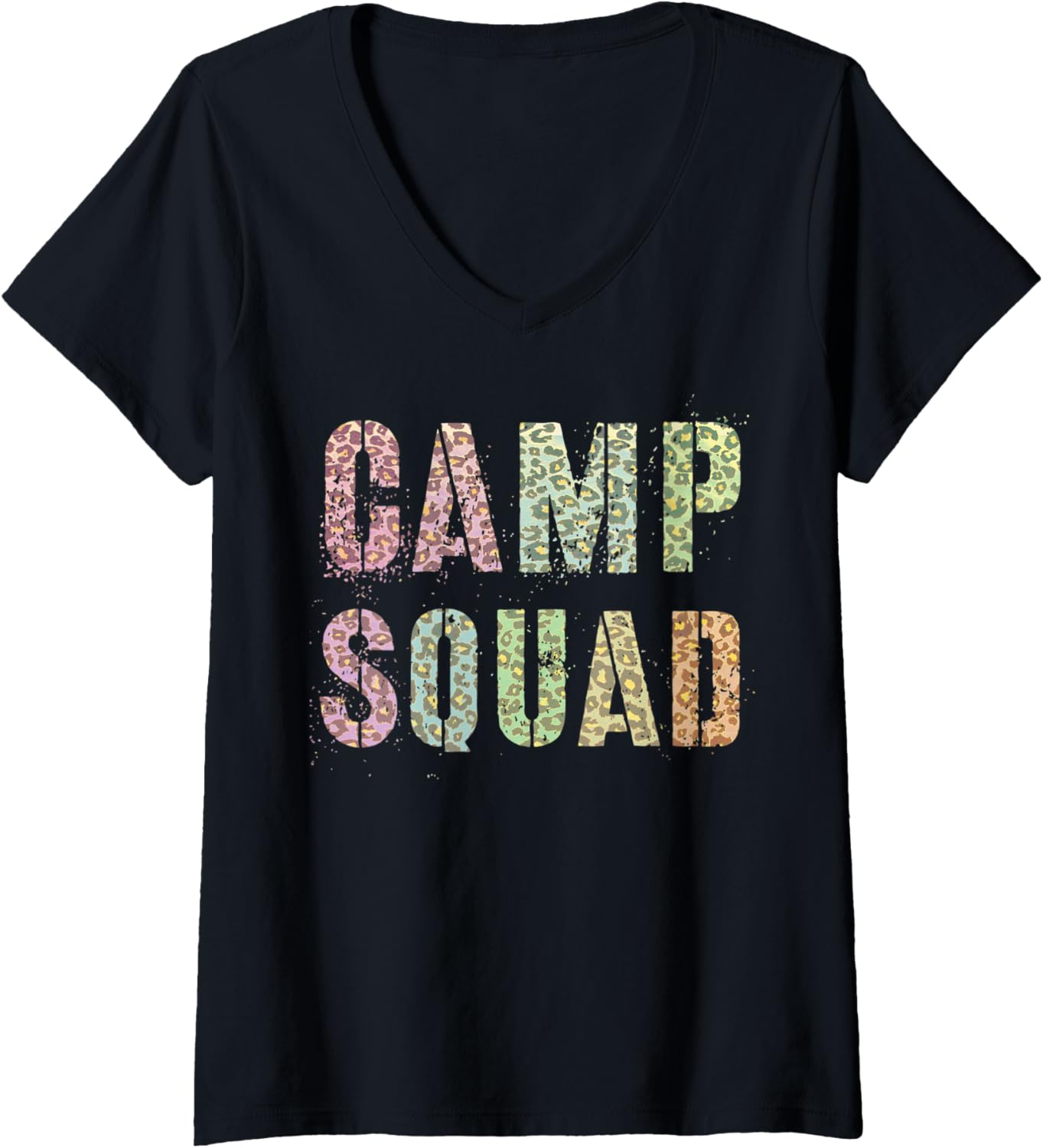 Womens CAMP SQUAD Leopard Print Host Summer Counselor Teacher 2022 V Neck Apparel Streetwear Style US Top Pick