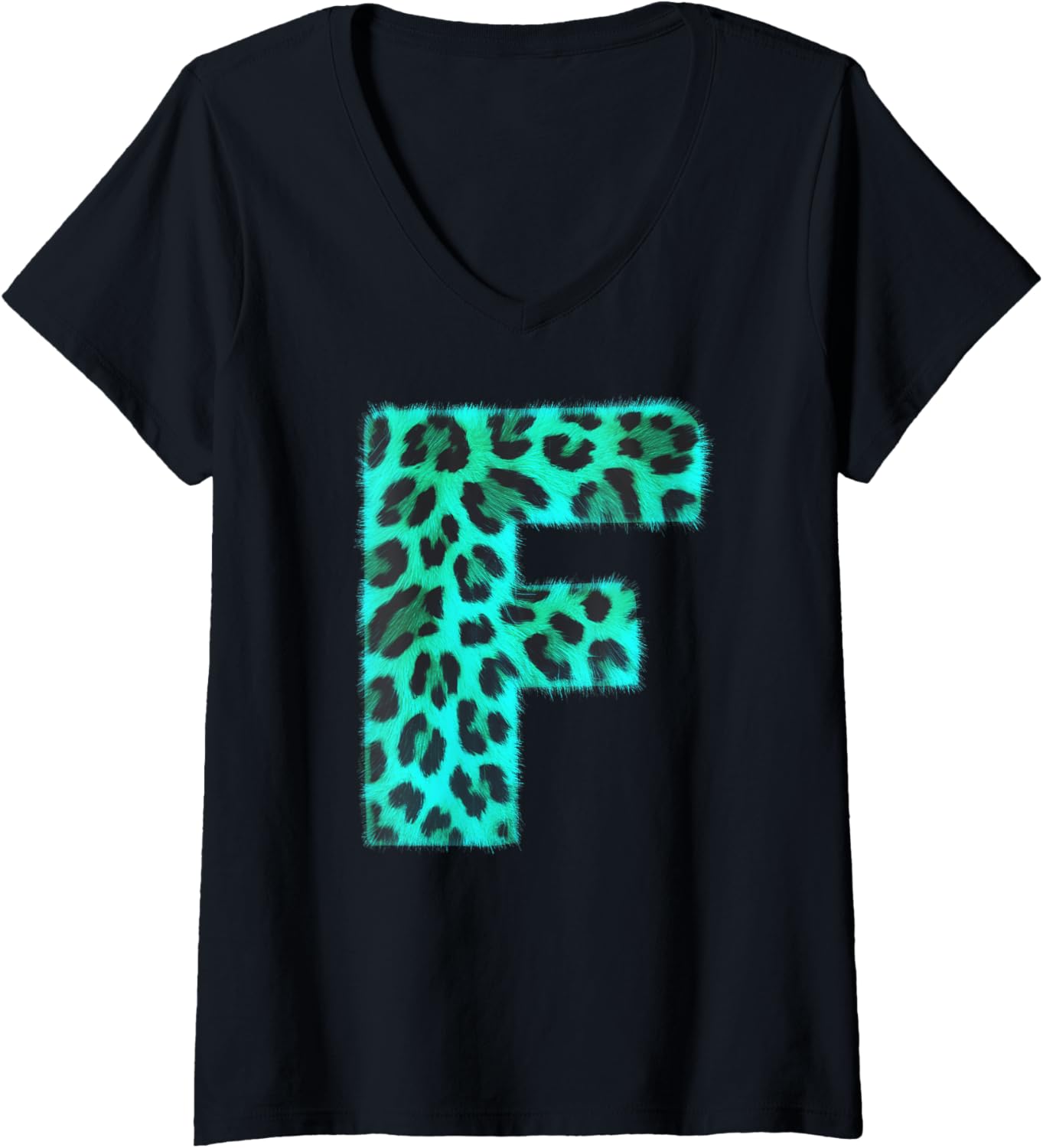 Womens Letter F Cheetah Leopard Print Blue Initial Zebra Matching V Neck Apparel Premium Print US Top Pick