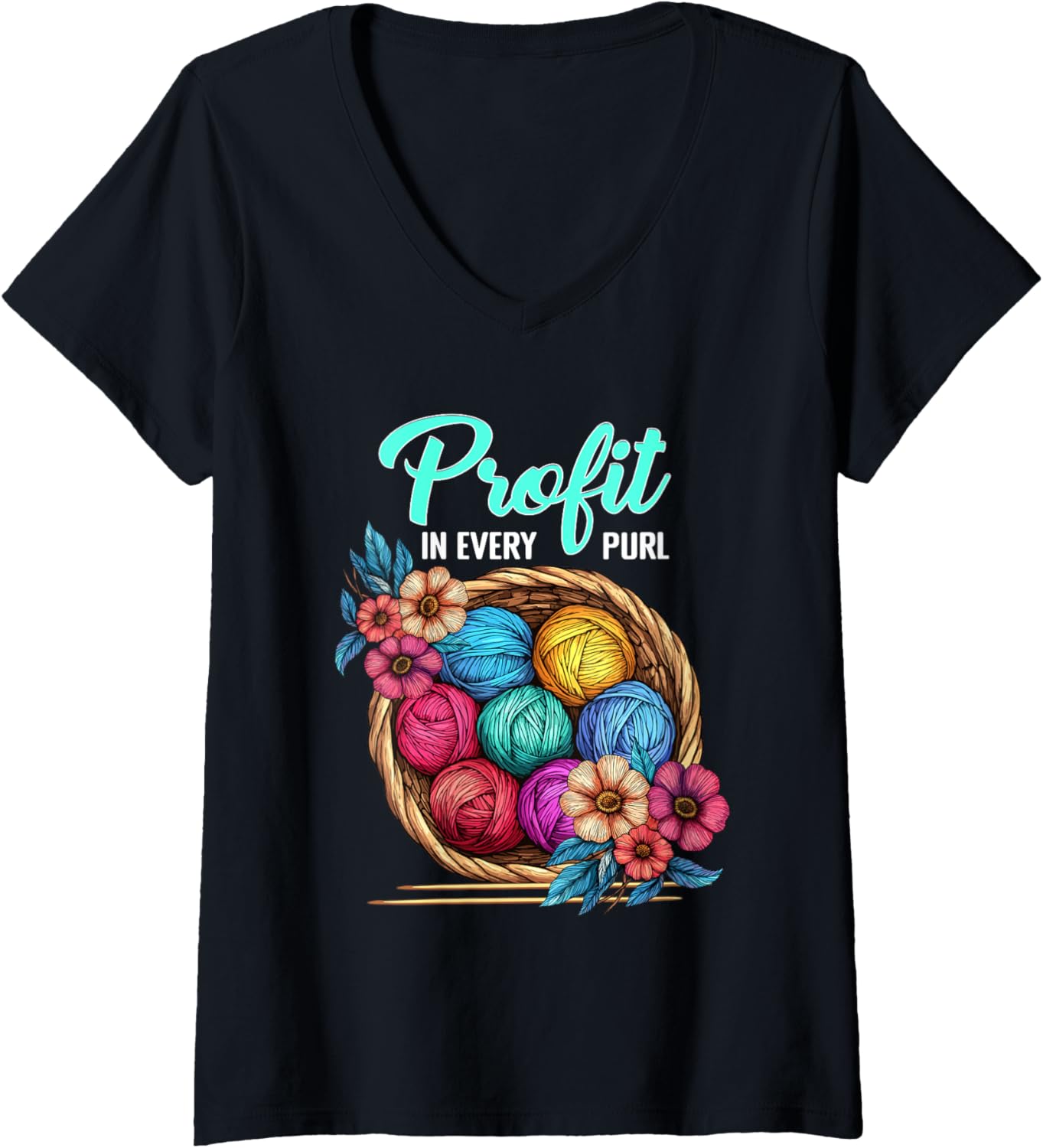 Womens Profit In Every Purl Knitting Humor Funny Saying Yarn Lovers V-Neck Yarn Supply | Top Rated | Best Seller Choice