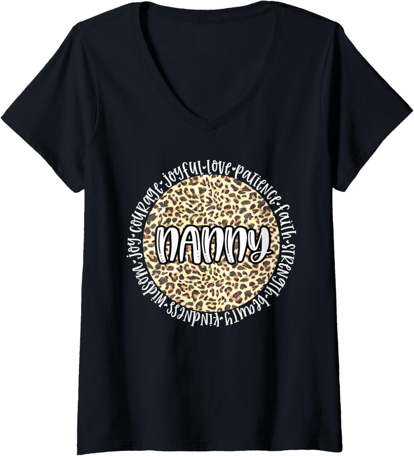 Womens NANNY Cheetah Leopard Print Circle Love Patience Black V Neck Apparel Comfort Fit US Top Pick