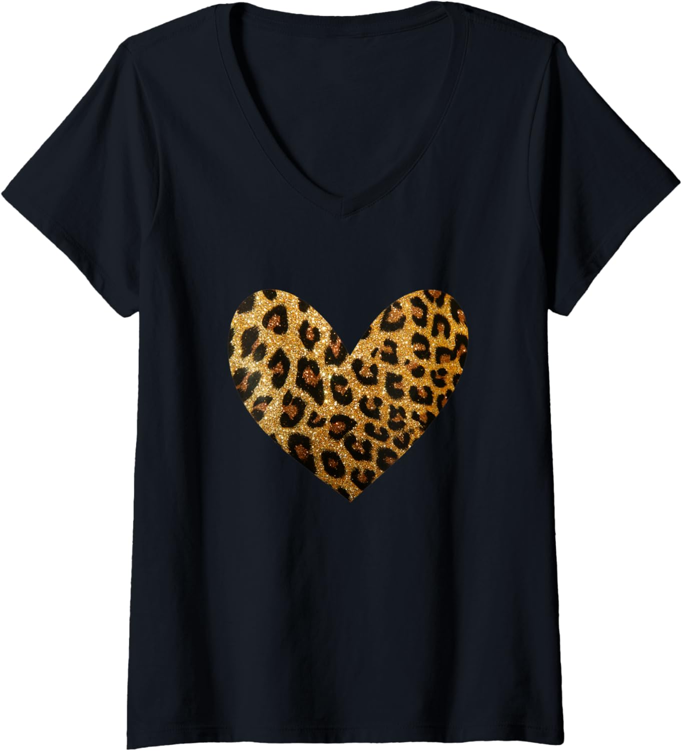 Womens Natural Leopard Pattern Heart Cheetah Print Cat Lover V Neck Apparel Premium Print US Top Pick