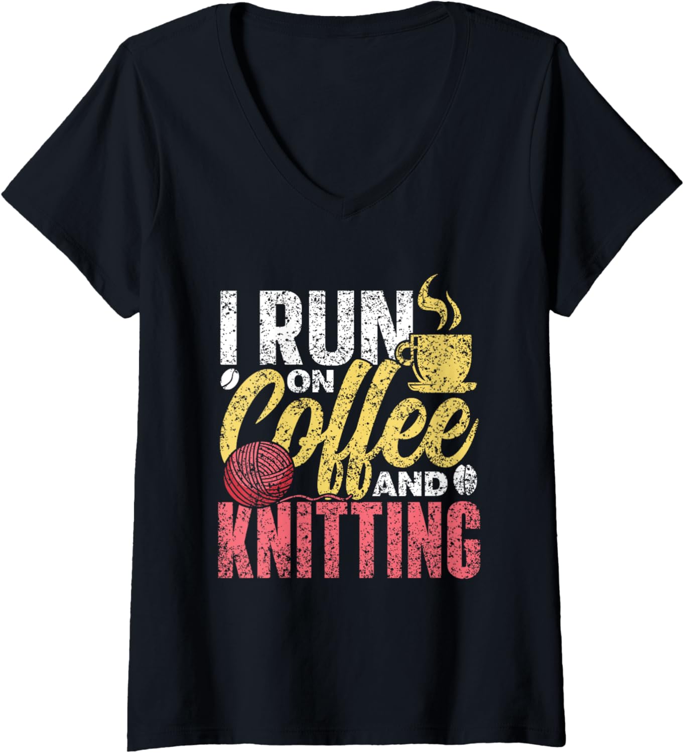 I Run On Coffee And Knitting Knitter Yarn Knit Knitting V-Neck Yarn Supply | Premium Quality | Customer Favorite
