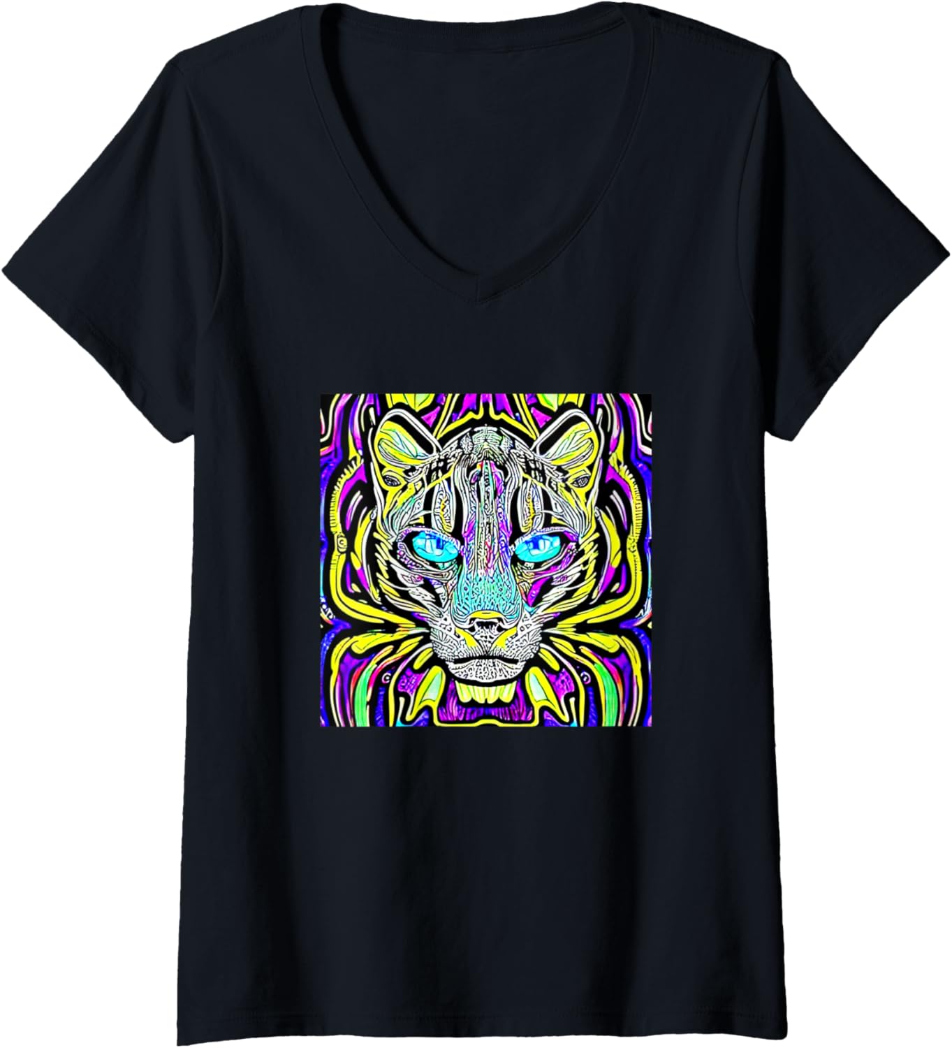 Womens Cheetah Illustration artistic colorful Cheetah V Neck Apparel High Search Demand Best Seller Look
