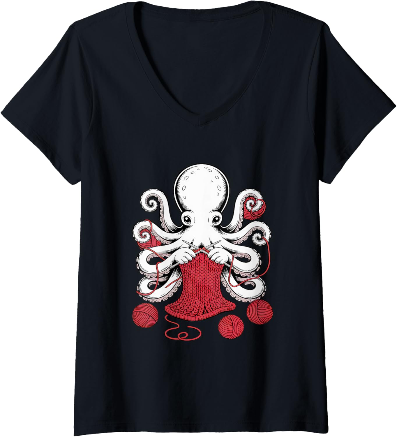 Womens Yarn Craftopus Tee - Funny Octopus Yarn Lover V-Neck T-Shirt | Viral US Pick | Best Seller Choice