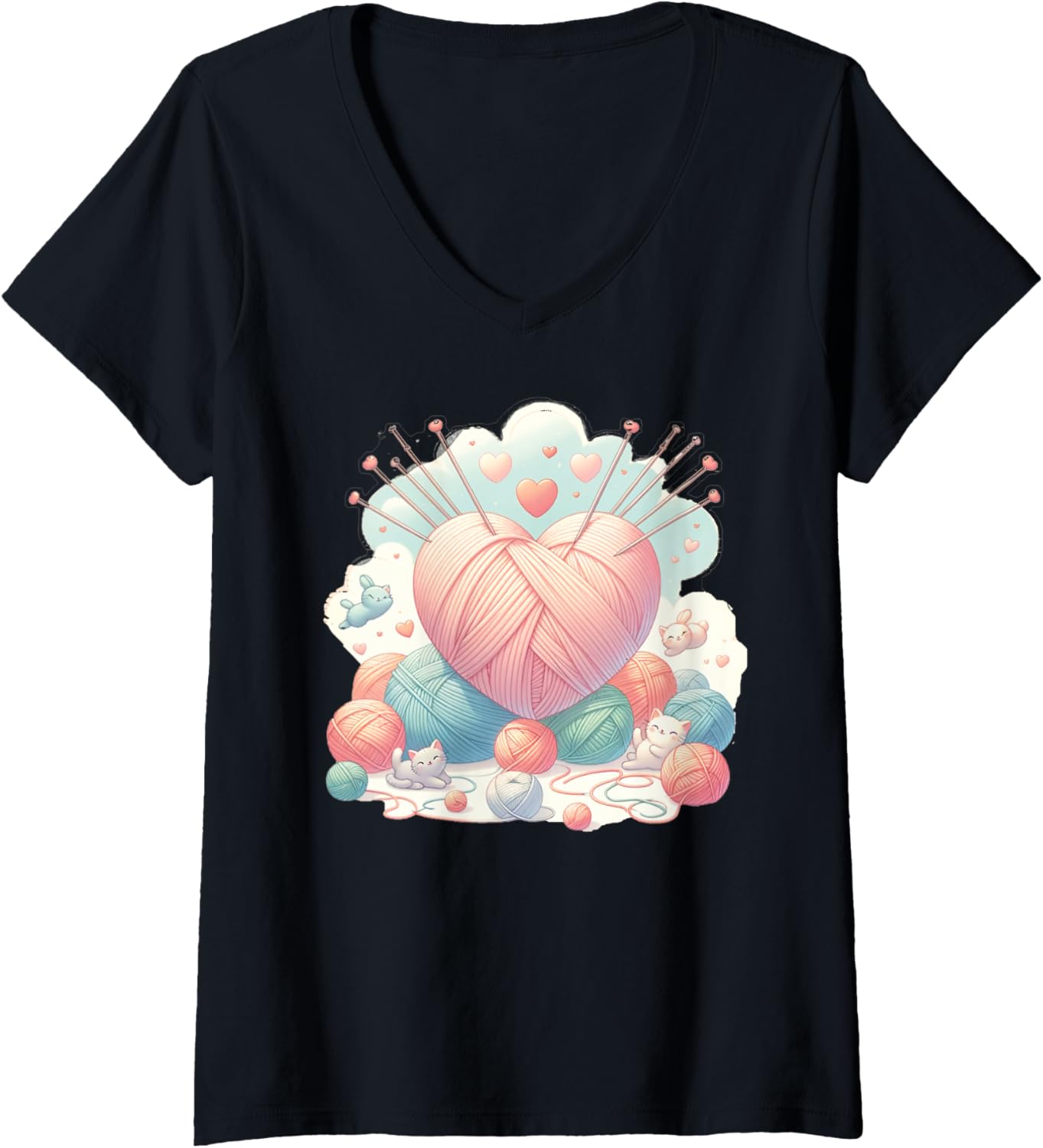 Womens Funny Knitter Heart Shaped Yarn Knitting V-Neck Yarn Supply | Premium Quality | Customer Favorite