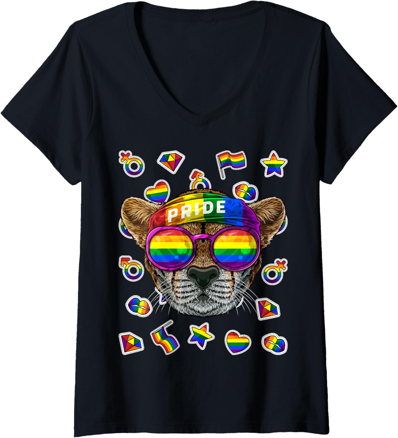 Womens LGBT Cheetah Gay Pride Month Animal Rainbow Lesbian V Neck Apparel Trending US US Top Pick