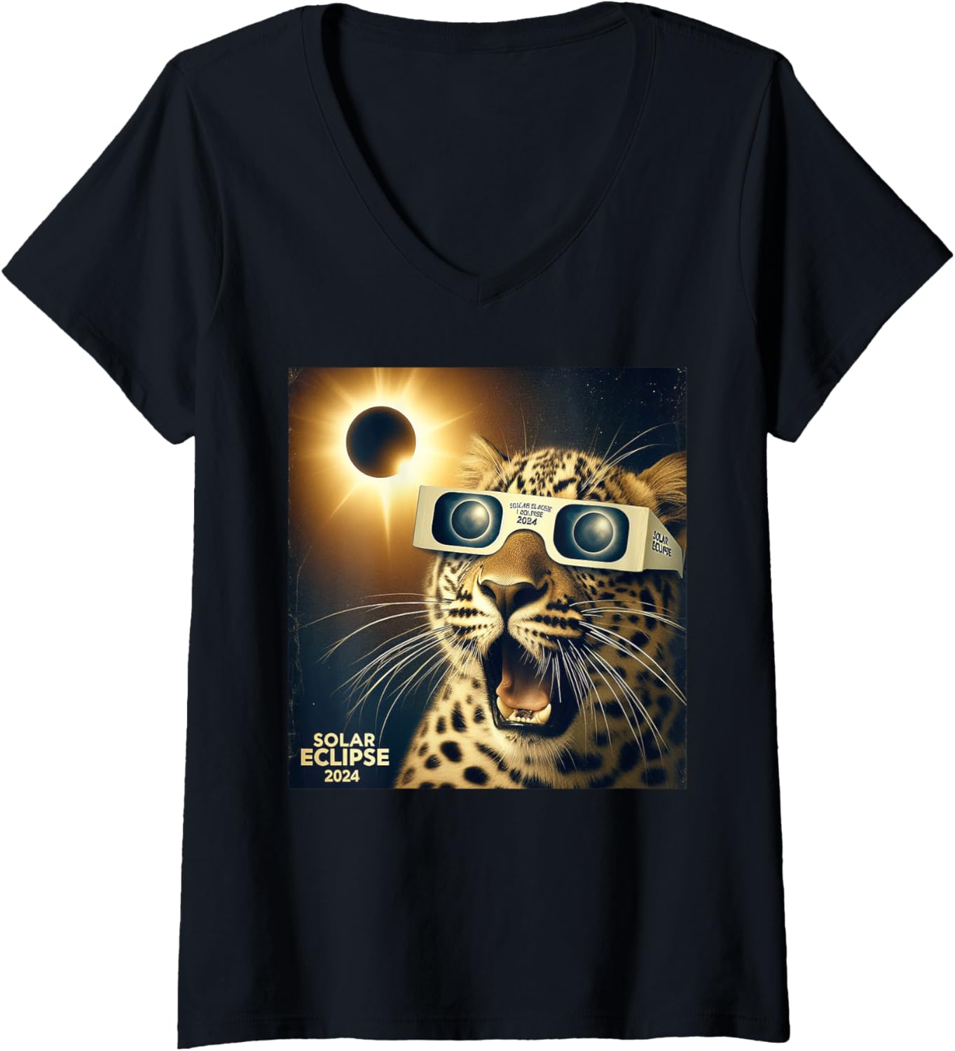 Womens Funny Selfie Cheetah Kids Womens Mens Solar Eclipse Leopard V Neck Apparel Comfort Fit Fan Favorite