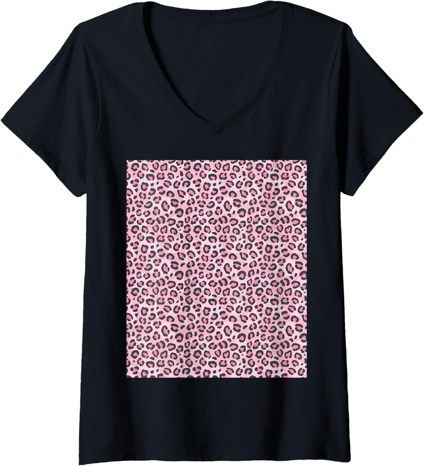 Womens Pink Leopard Pattern Fashion Design Cheetah Pattern V Neck Apparel Premium Print Fan Favorite