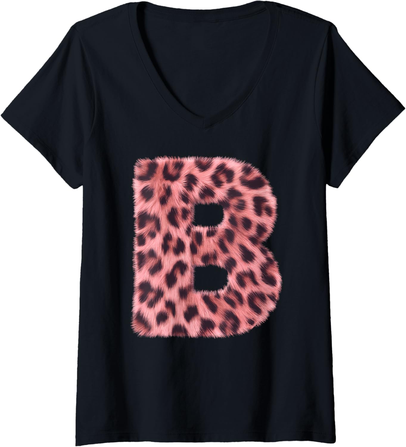 Womens Letter B Cheetah Leopard Print Pink Initial Zebra Matching V Neck Apparel High Search Demand Fan Favorite