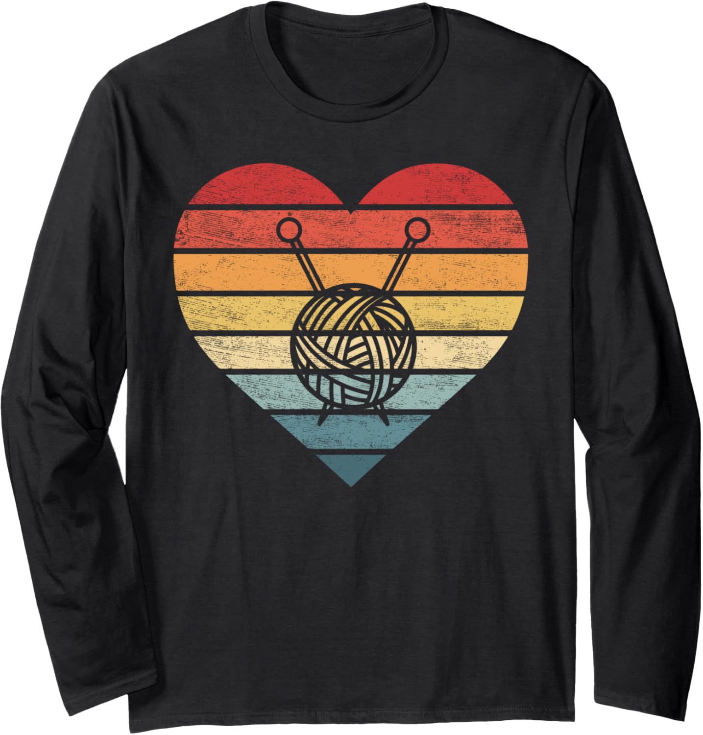 Knitting Crochet Lover Gifts Retro Sunset Yarn Funny Knitter Long Sleeve Yarn Supply | Trending 2025 | Best Seller Ch...