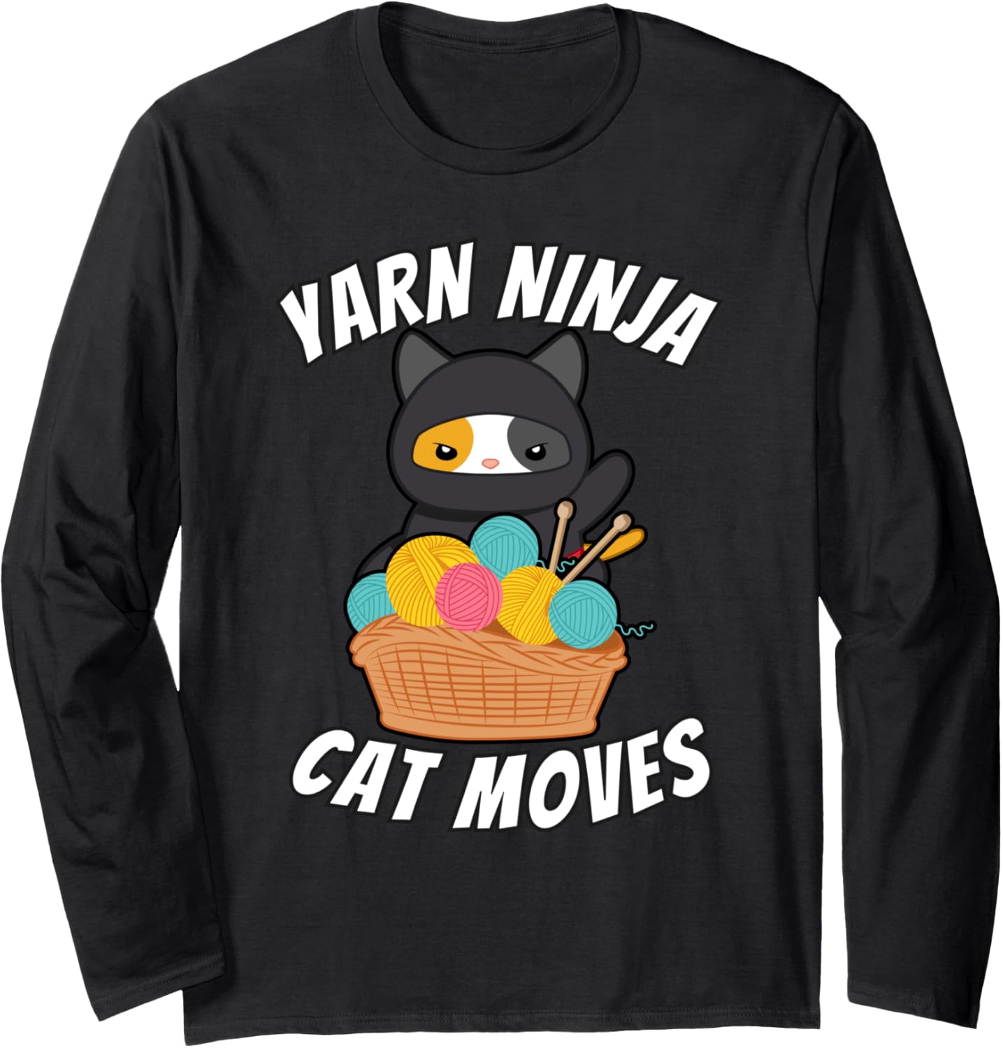 Funny Cat Lover and Yarn Enthusiast Tee - Yarn Ninja Cat Long Sleeve T-Shirt | Top Rated | Best Seller Choice