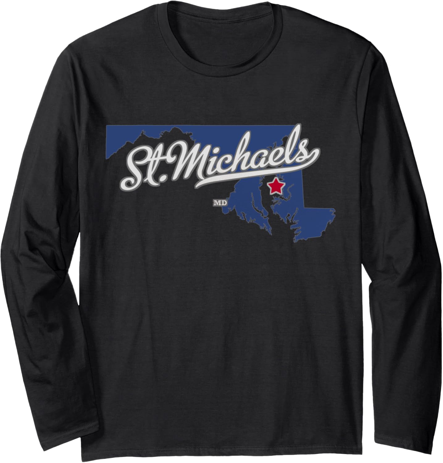 St.Michaels Maryland MD Map Long Sleeve Apparel | Everyday Casual Wear