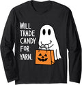Will trade candy for yarn ghost halloween Long Sleeve Yarn Supply | Viral US Pick | Perfect for Crafters