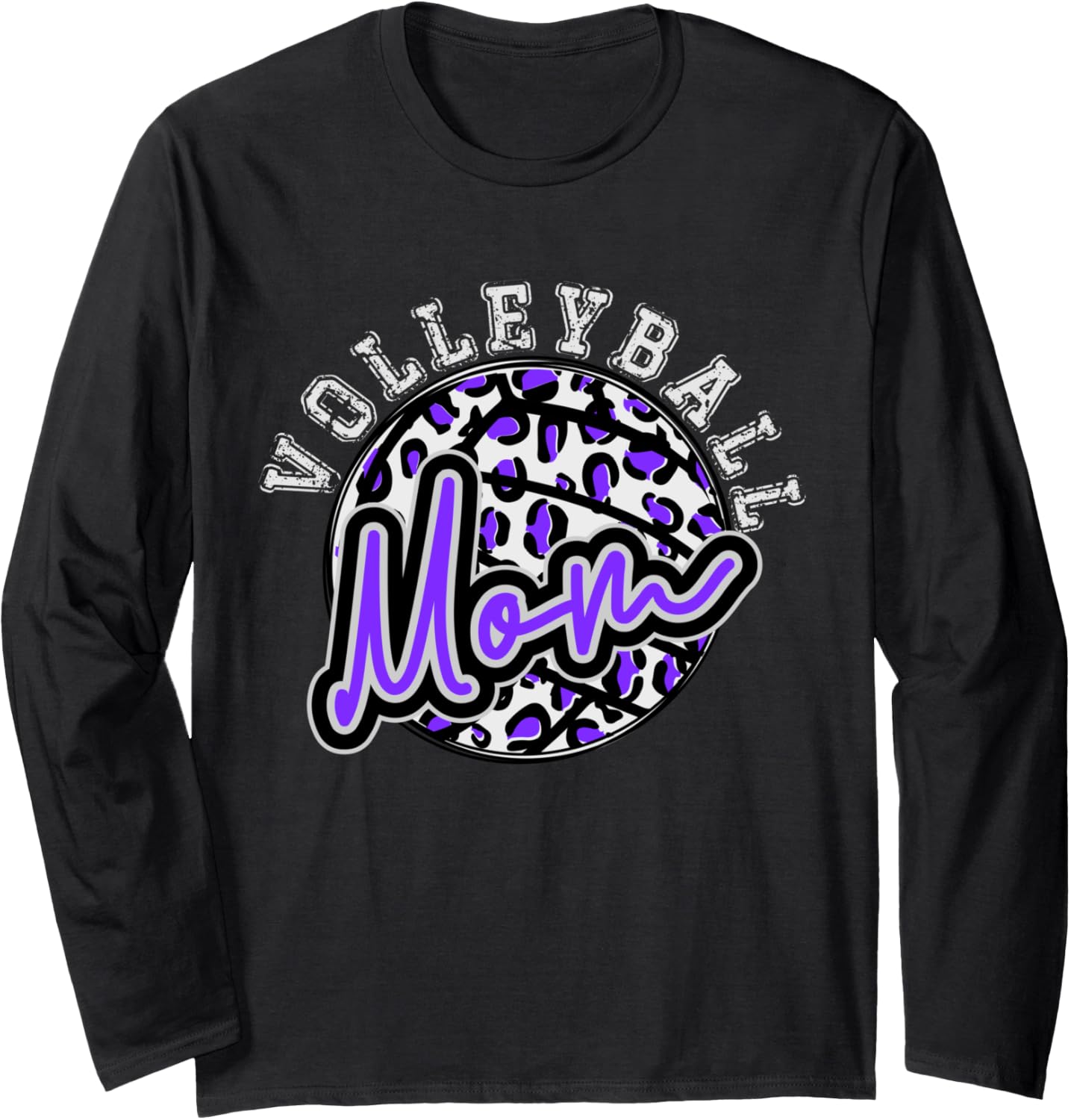 Leopard Cheetah Volleyball Purple Mom Shirt Womens Trendy Long Sleeve Long Sleeve T Shirt Comfort Fit Hot Right Now