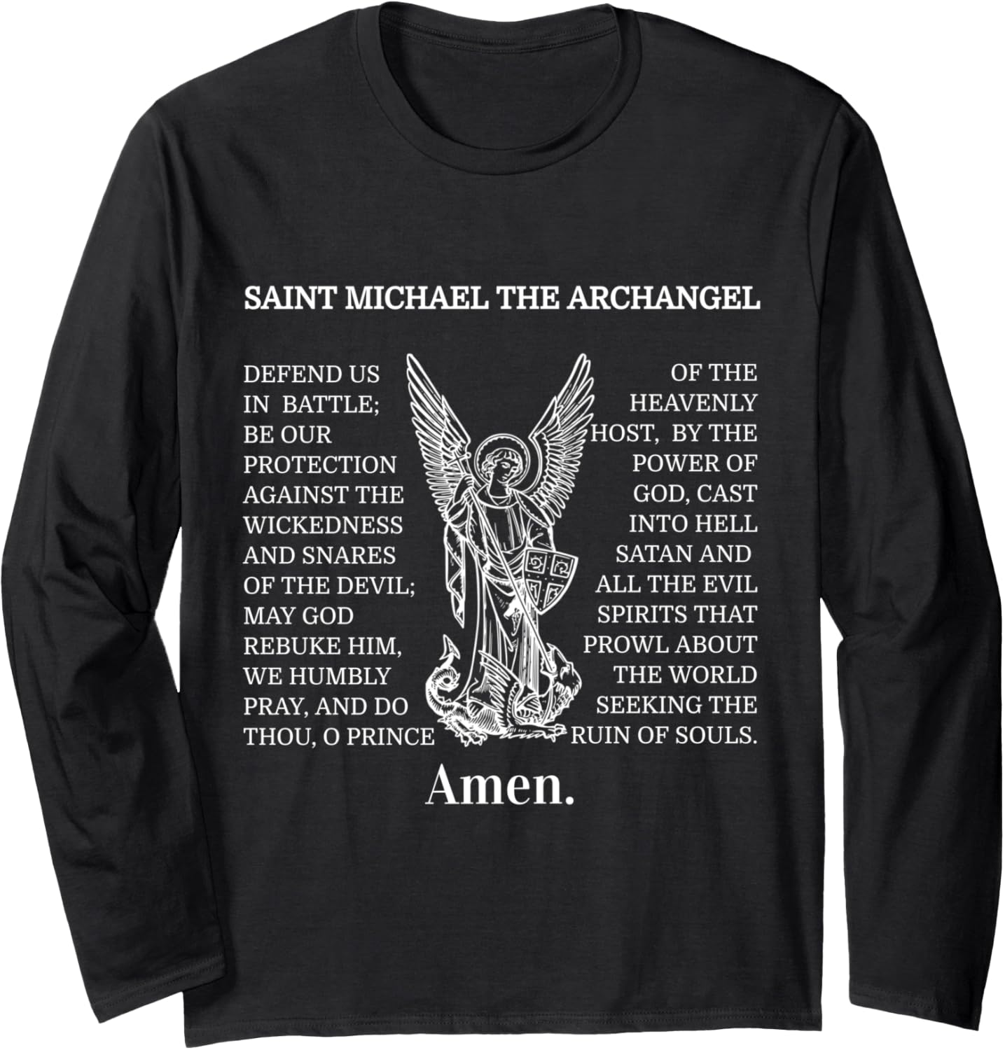 St. Michael Long Sleeve Shirt Catholic Archangel Christian T-Shirt | US Best Seller