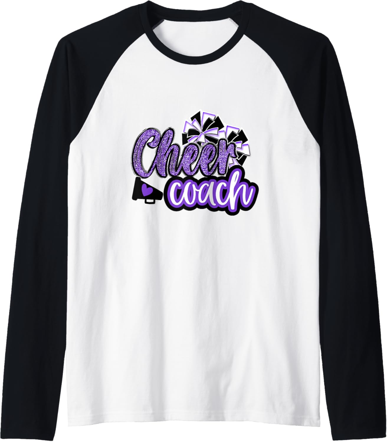 Cheer Coach Shirt Megaphone Purple Leopard Cheetah Print Raglan Baseball Tee T Shirt Premium Print Everyday Wear